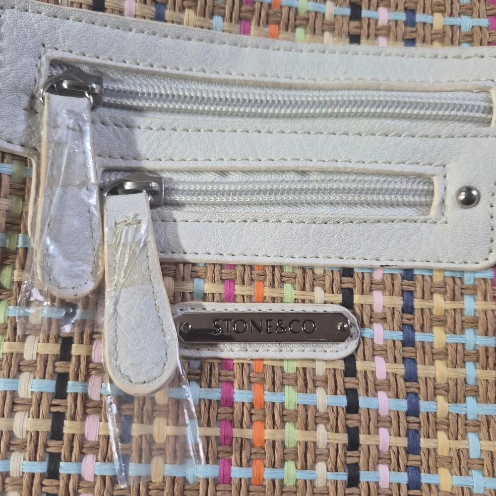 Stone &‎ Co 69714 Womens White Multi Woven Paper Straw Crossbody Bag Purse NWOT
